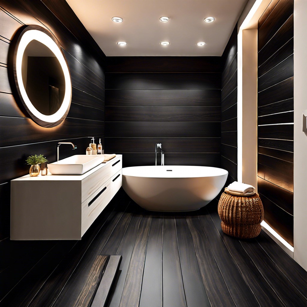 black wood effect tiles for a dark cozy organic feel