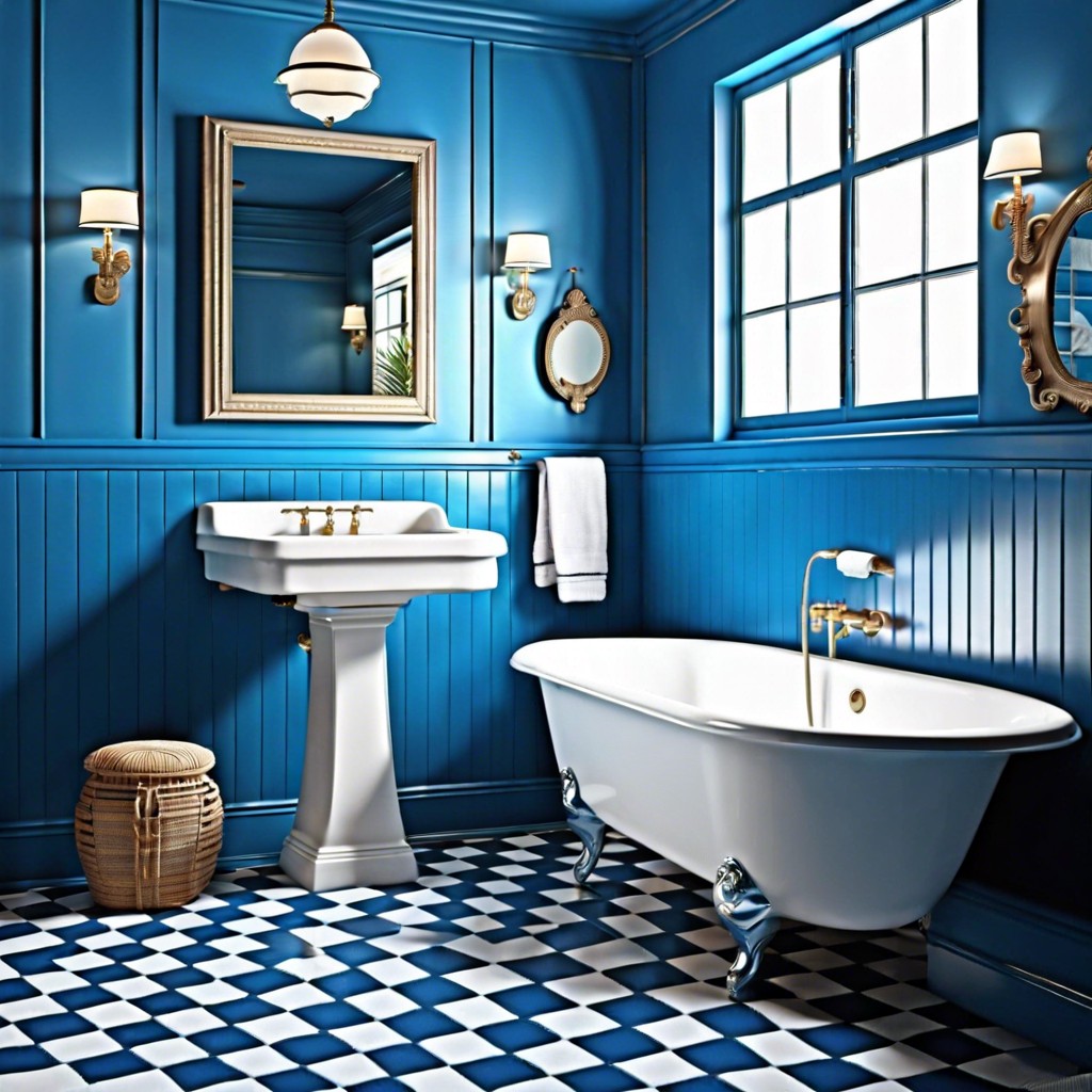 blue and white checkered floor