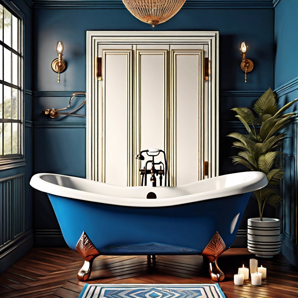 blue clawfoot bathtub