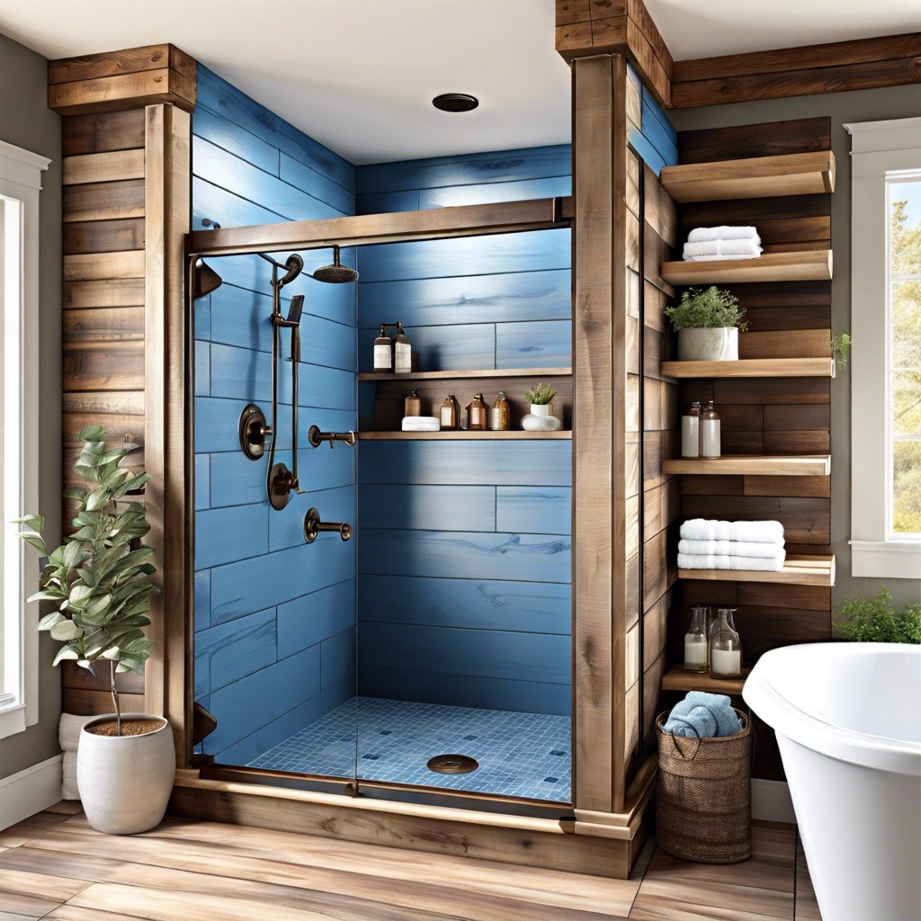 blue painted wood tile effect