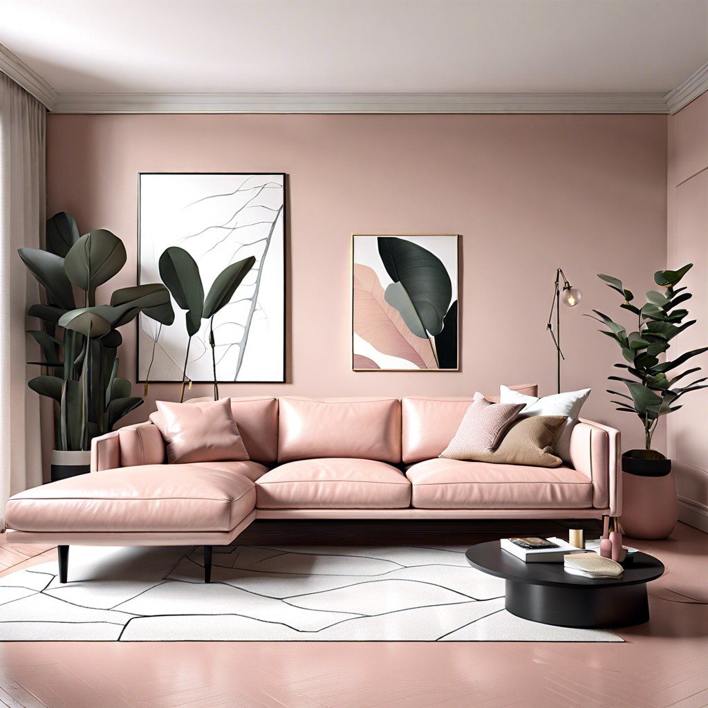 blush leather sofa with sleek minimal design