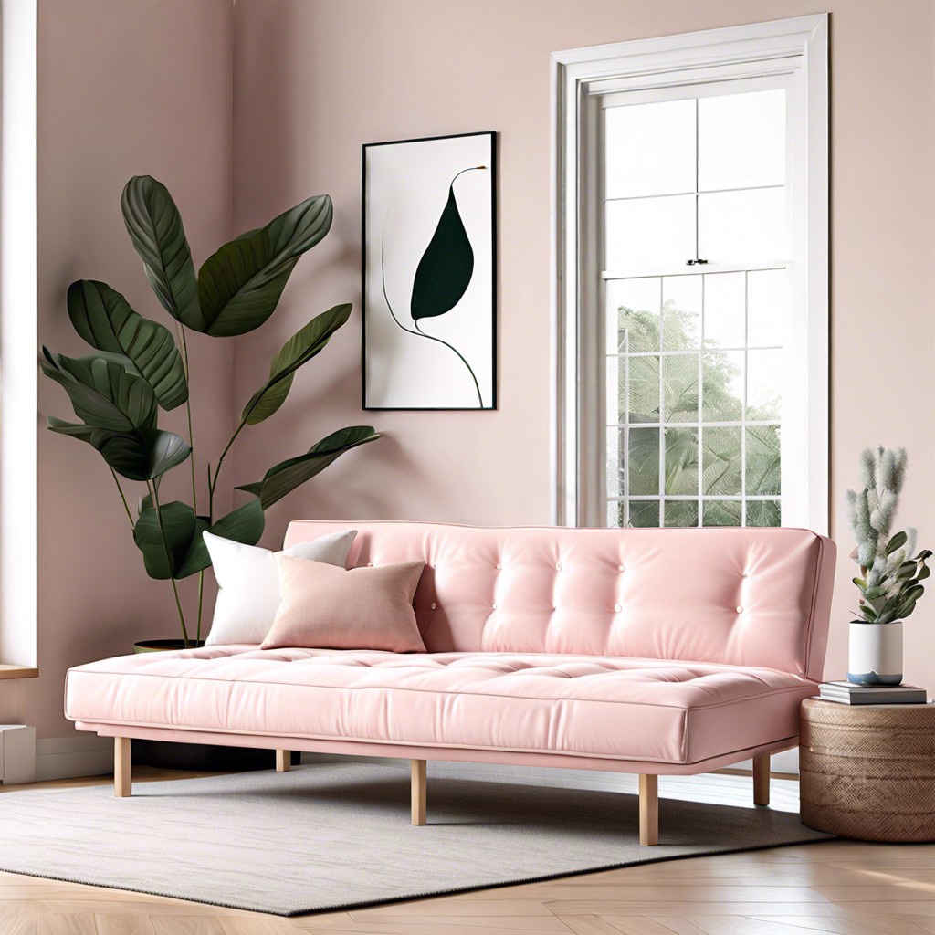 blush pink futon with minimalist design
