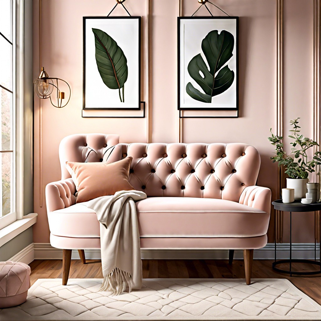 blush tufted loveseat for small spaces