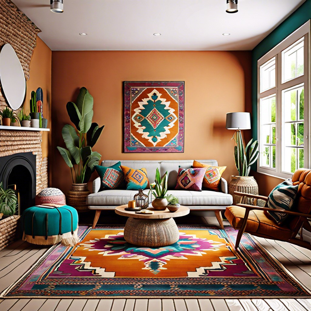 bohemian chic with colorful rugs