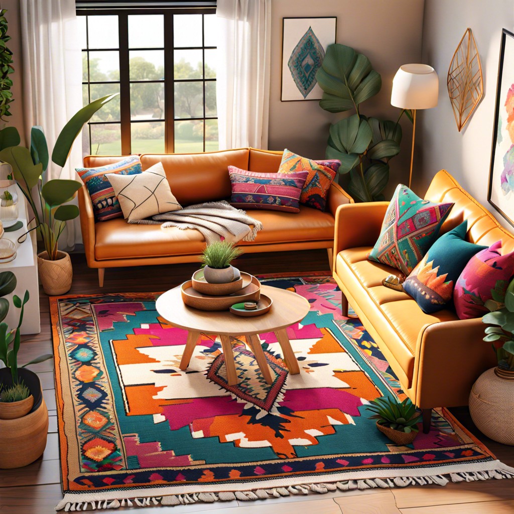 bohemian rhapsody add colorful throw pillows and a patterned rug