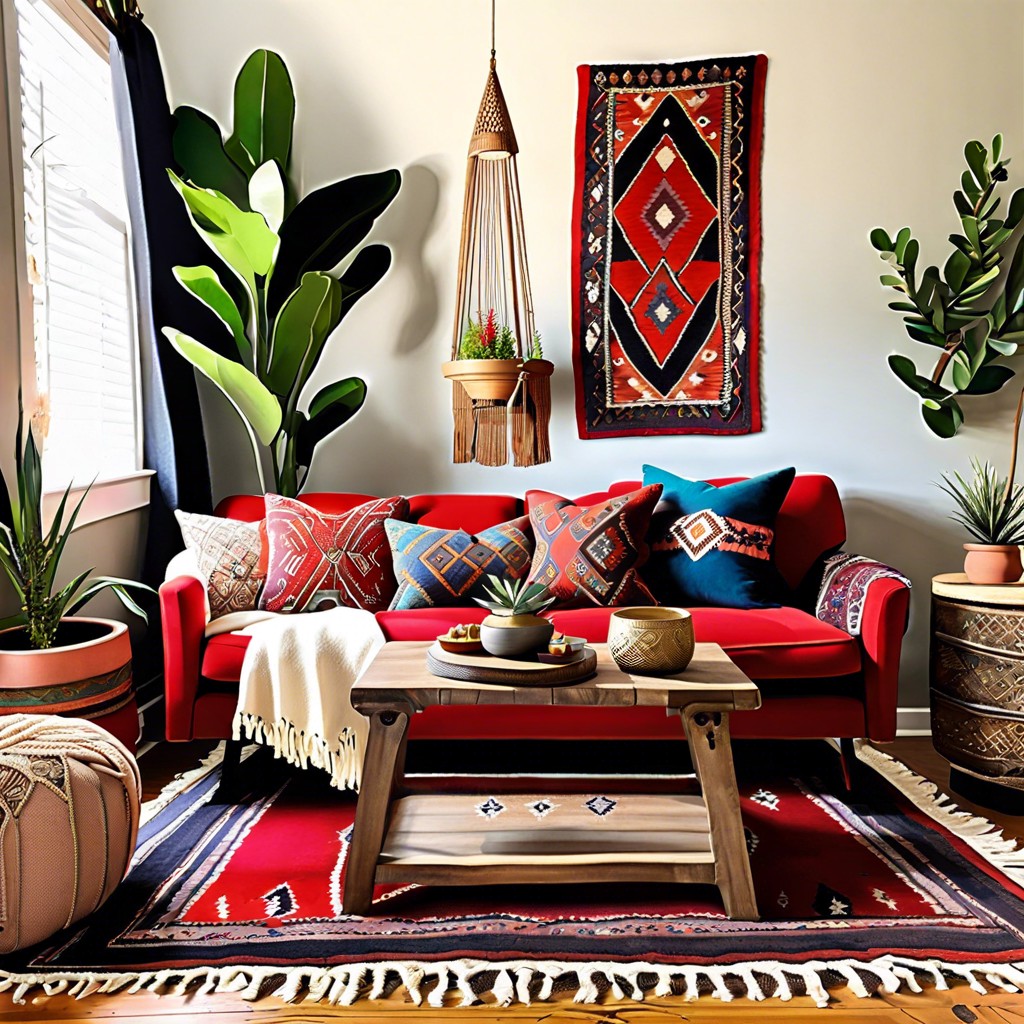 bohemian rhapsody add eclectic throw pillows moroccan rugs and vintage mismatched side tables