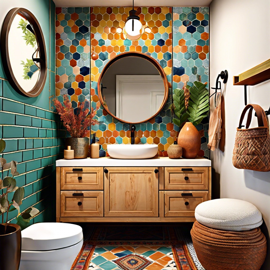 bohemian vibe with colorful tiles and warm textures