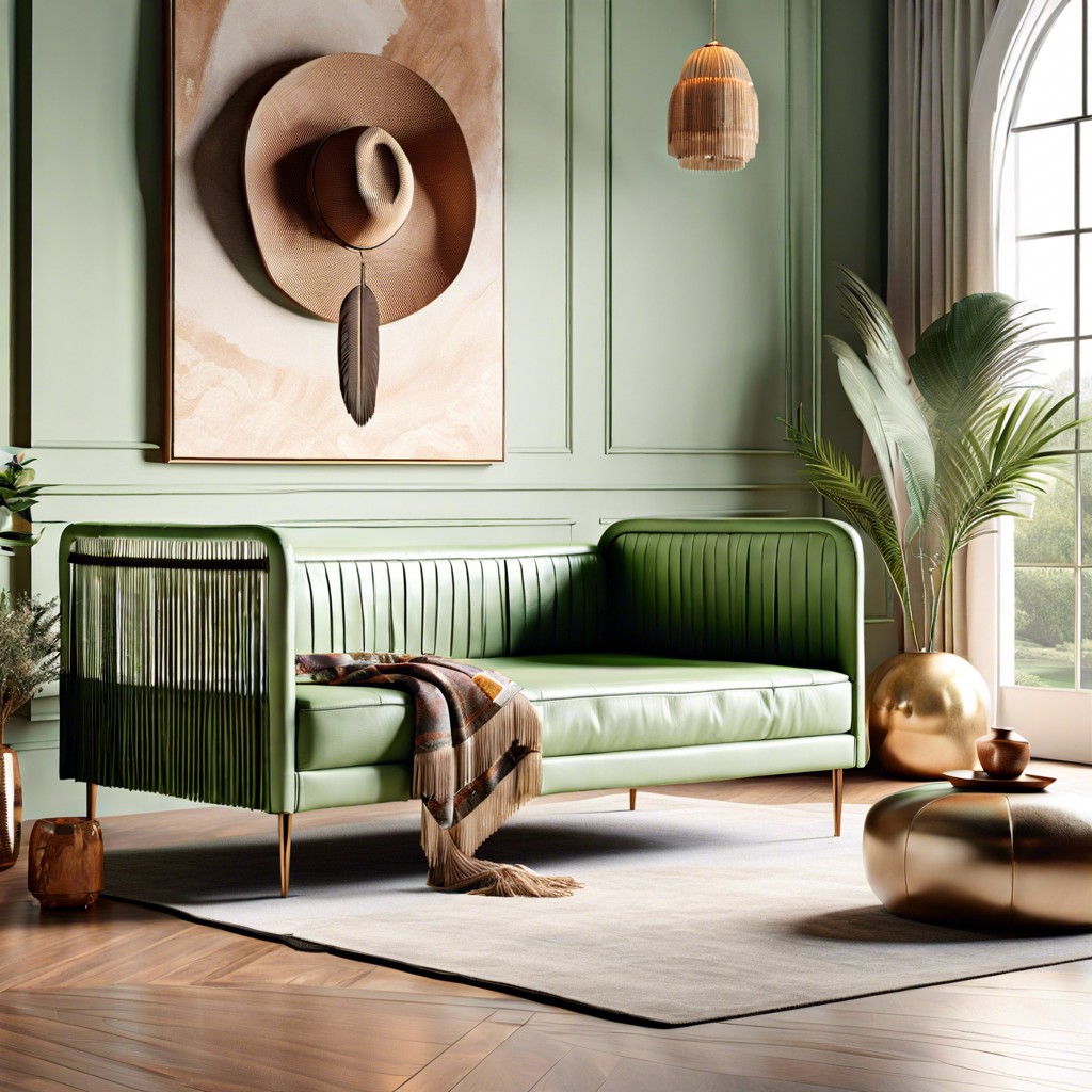 boho chic light green leather daybed with fringes