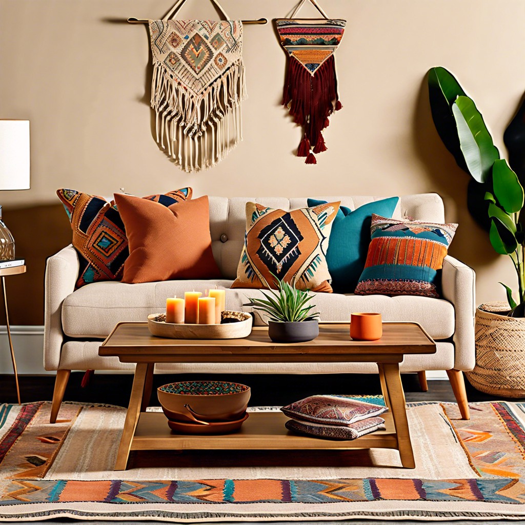 boho chic with colorful throw pillows