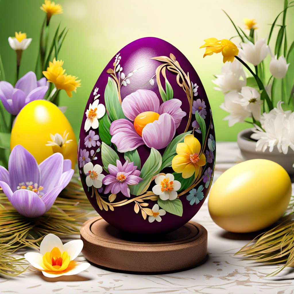 botanical eggs paint with delicate floral patterns and leaf designs