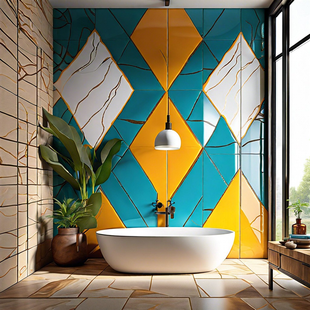 bright and bold vibrant colored porcelain tiles to create a statement wall