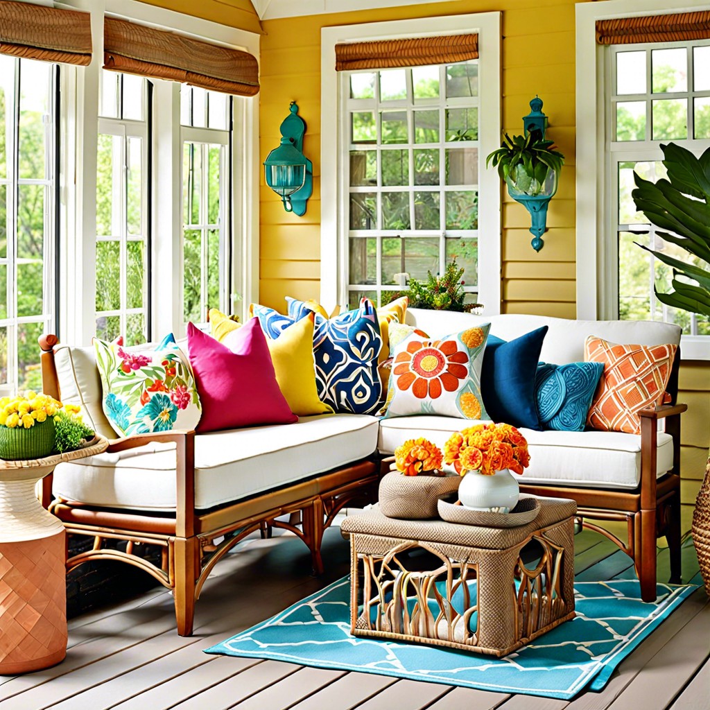 bright colored throw pillows