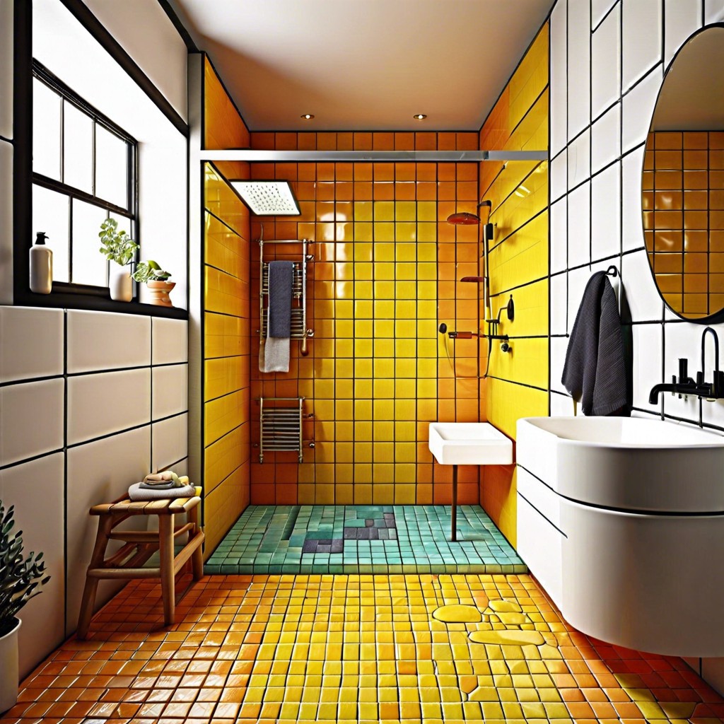 brightly colored grout with neutral tiles