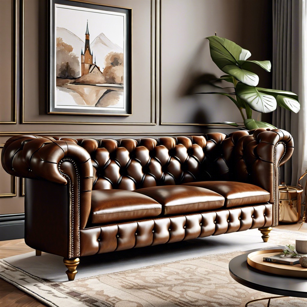 brown chesterfield with button tufted back