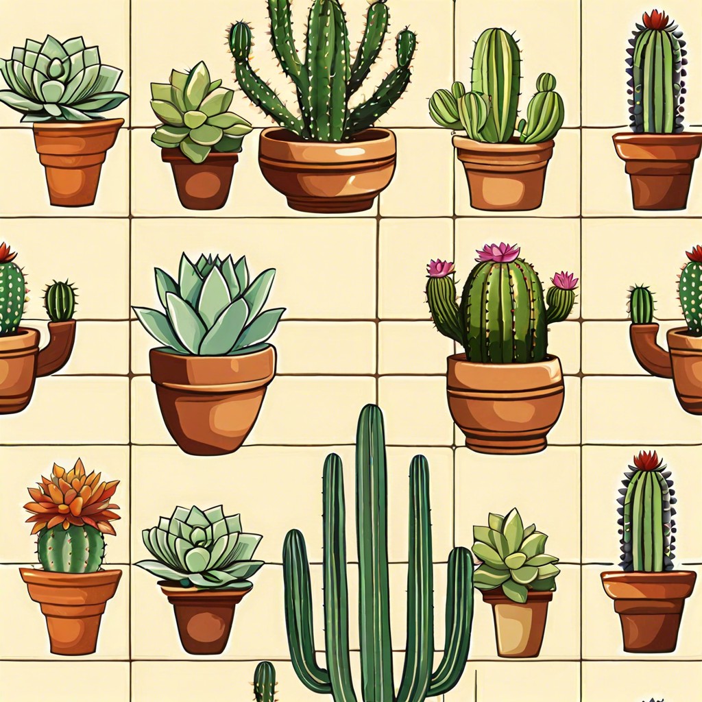 cacti and succulents patterned tiles integrated sporadically