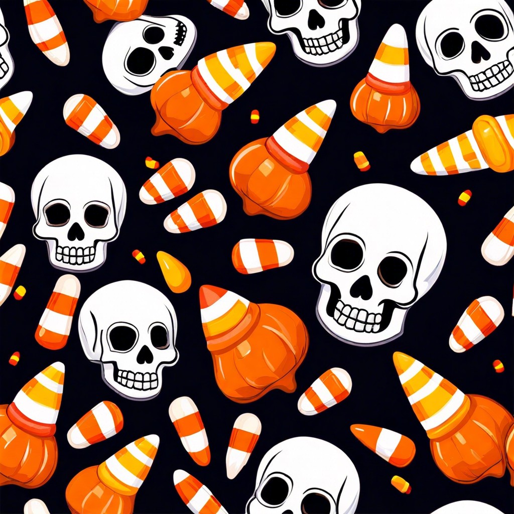 candy corn and skulls