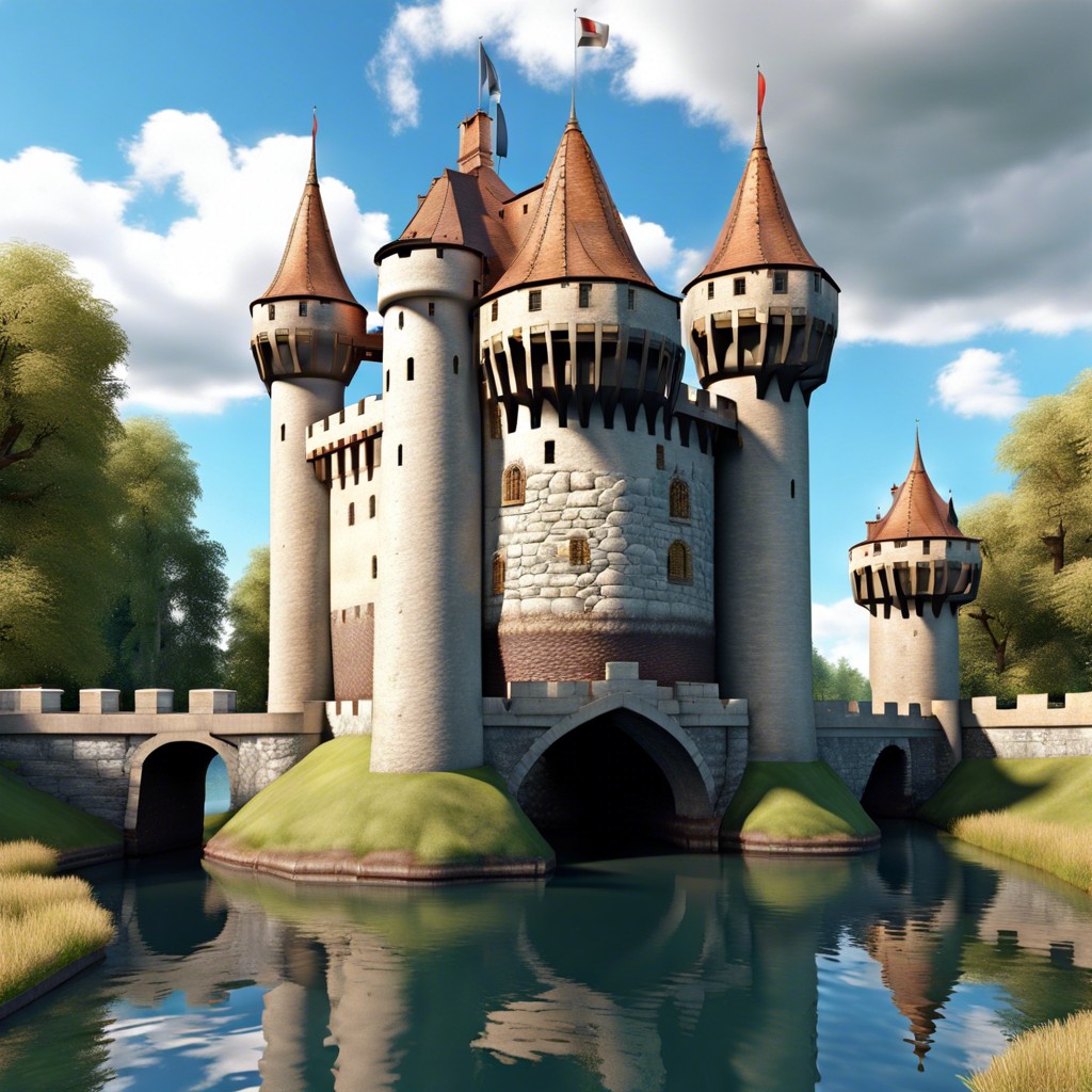 castle with drawbridge and moat