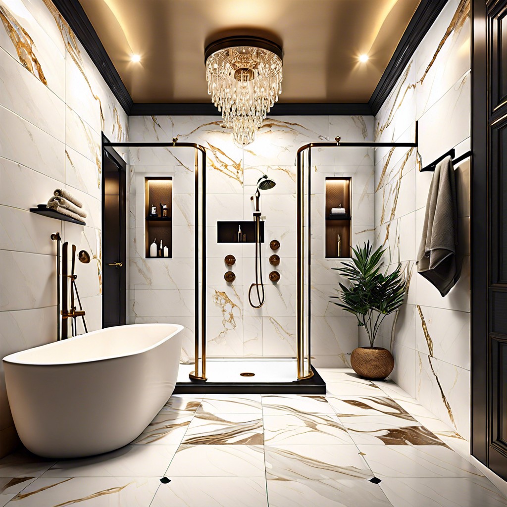 ceiling to floor marble tiles for a luxurious feel