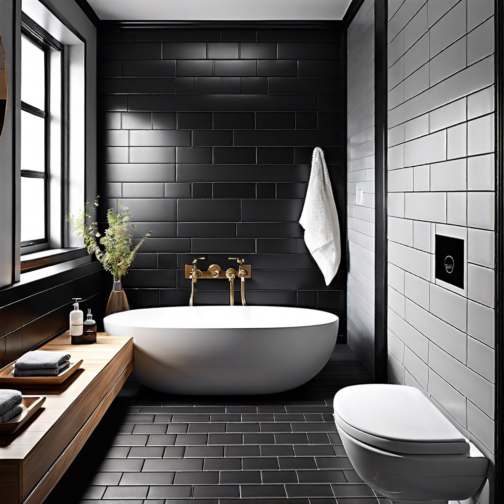 ceiling to floor subway tiles in matte black for a sleek modern look