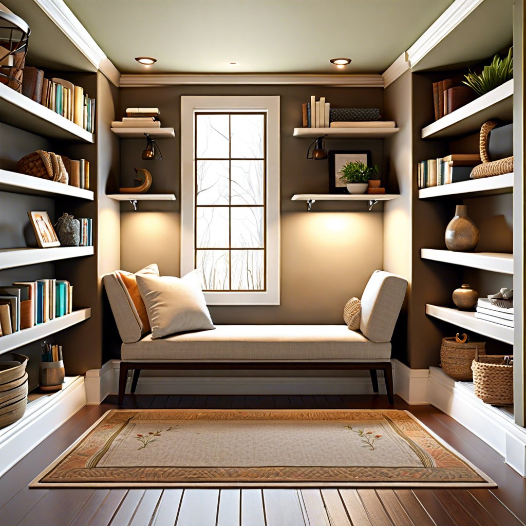 chaise lounges paired with bookshelves for a reading nook