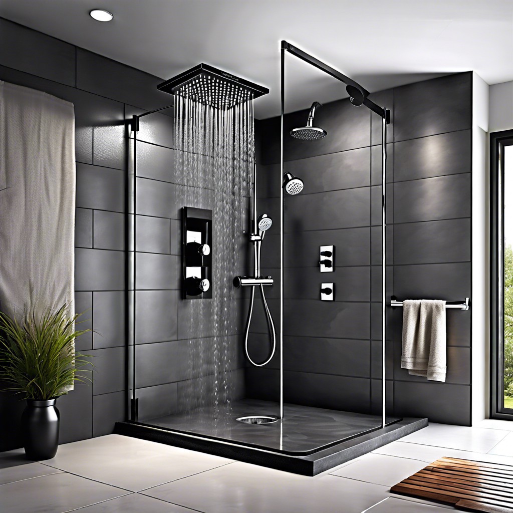 charcoal slate shower with rainfall head