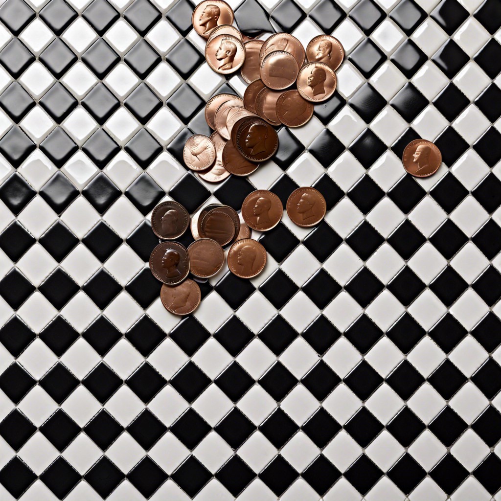 checkerboard alternate black and white penny tiles for a classic checkerboard effect