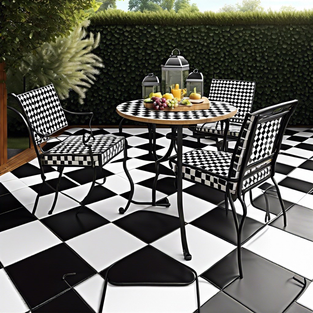 checkerboard black and white tiles