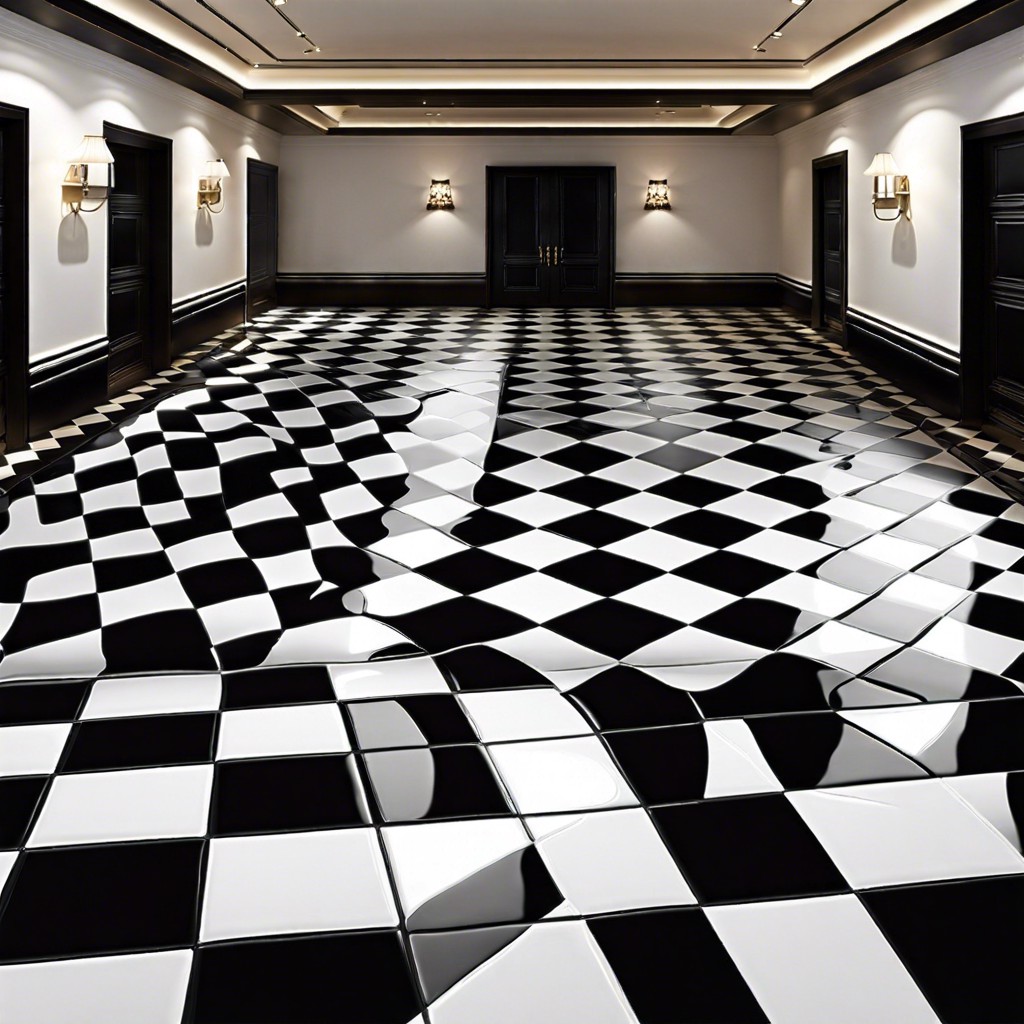 checkerboard floor alternate black and white porcelain tiles for a classic look