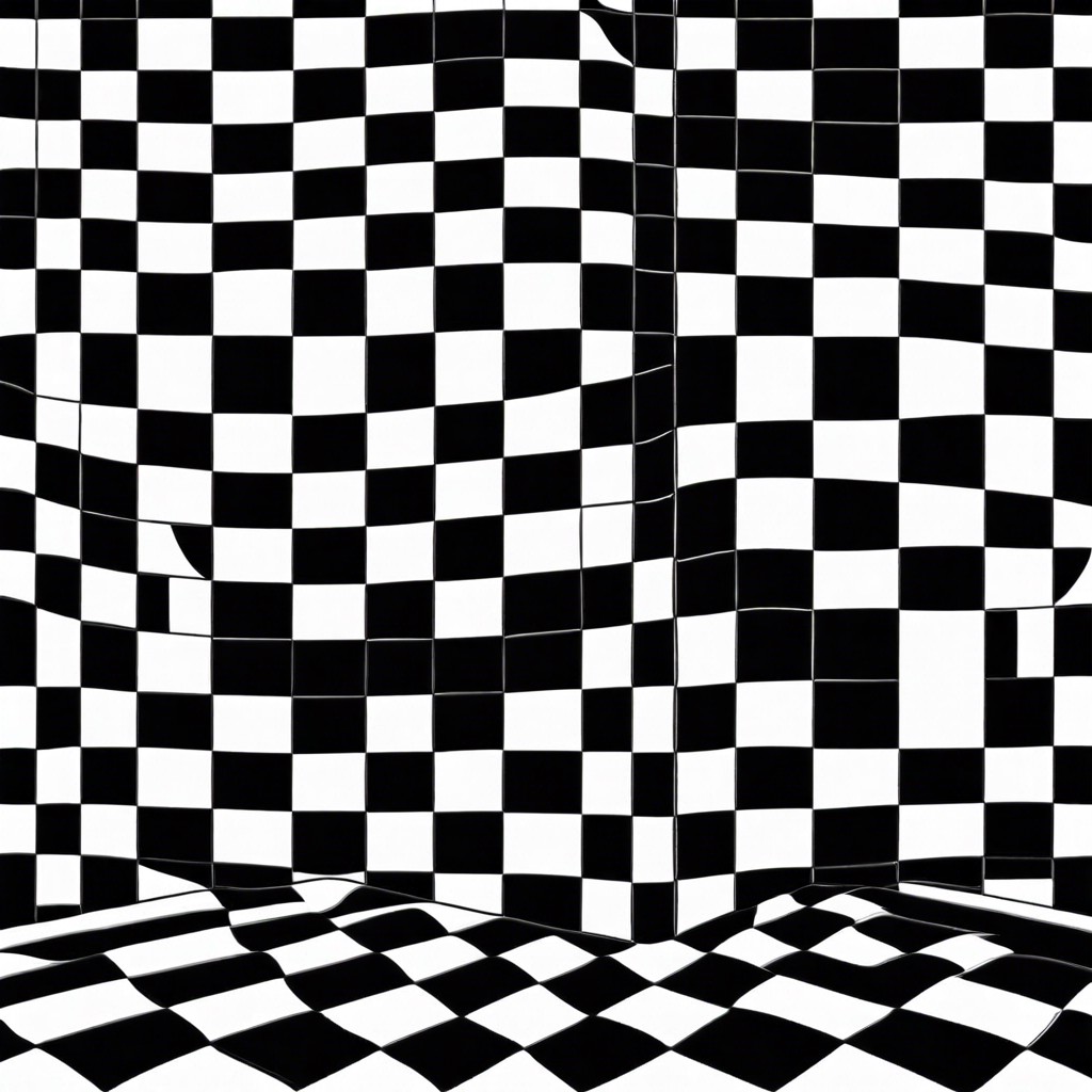 checkerboard layout alternating black and white picket tiles in a checkerboard pattern