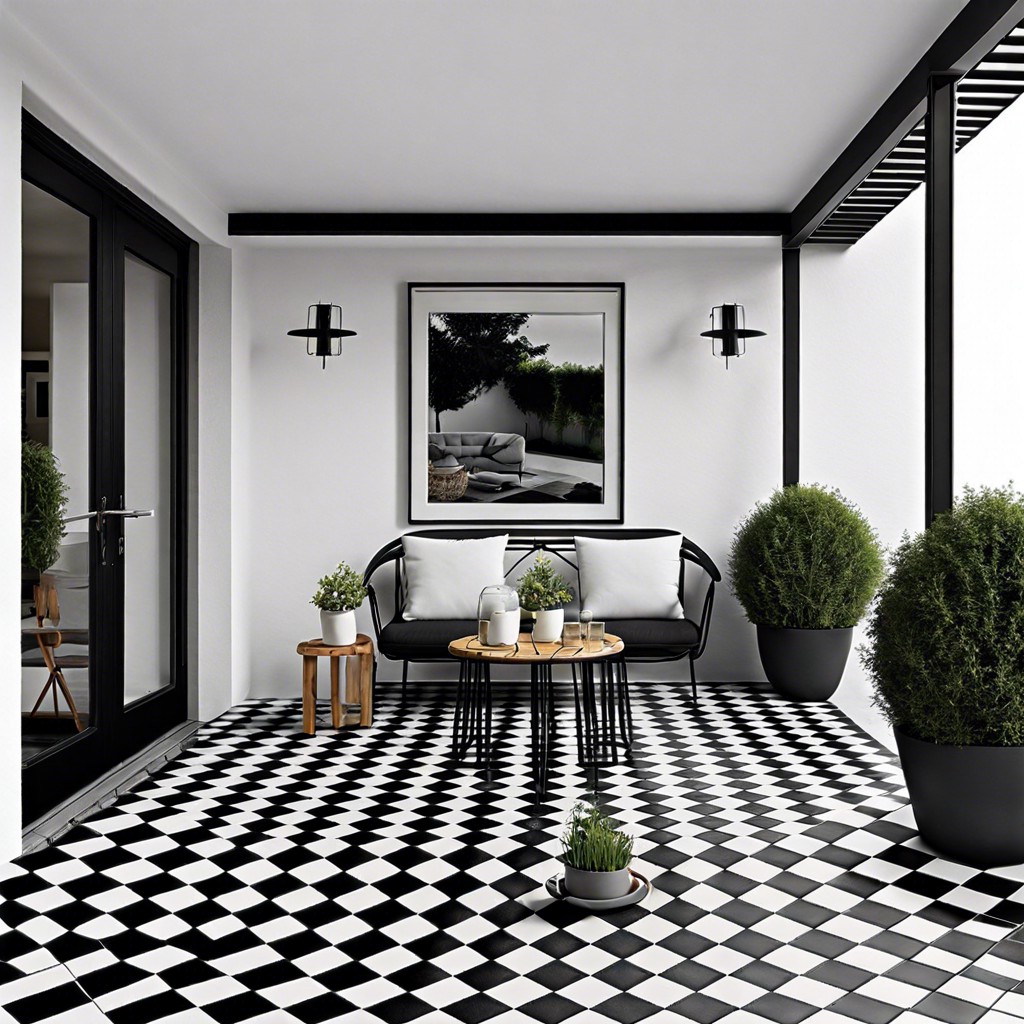 checkerboard pattern tiles in black and white