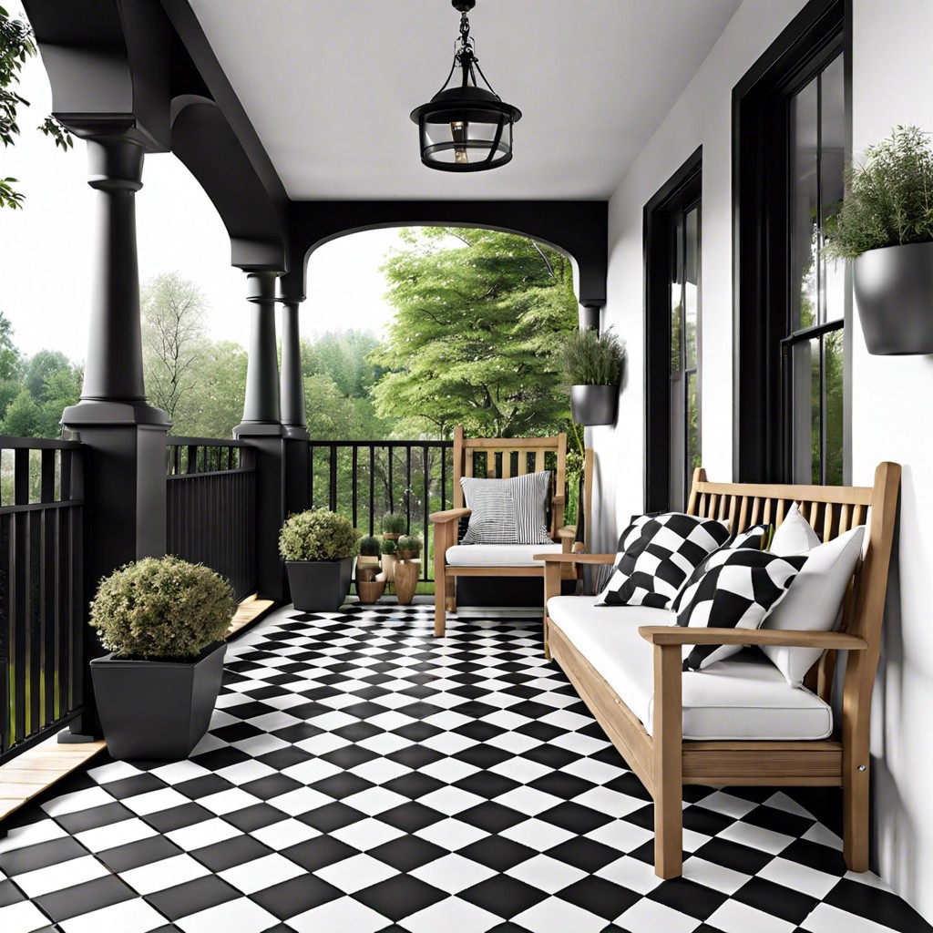 checkerboard patterned tiles in black and white