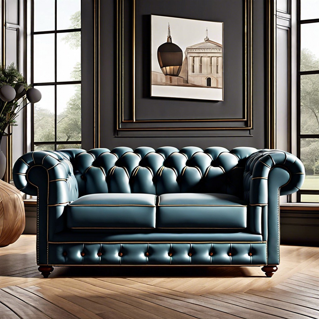chesterfield with deep buttoning and contrasting piping