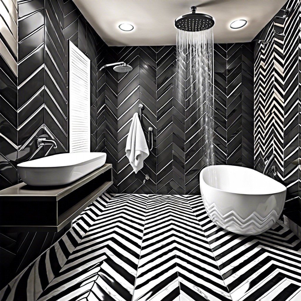 chevron pattern tiles in monochromatic shades