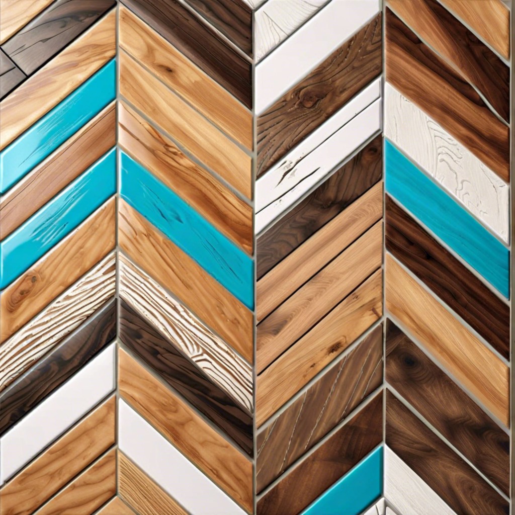 chevron pattern with wood look and ceramic tiles