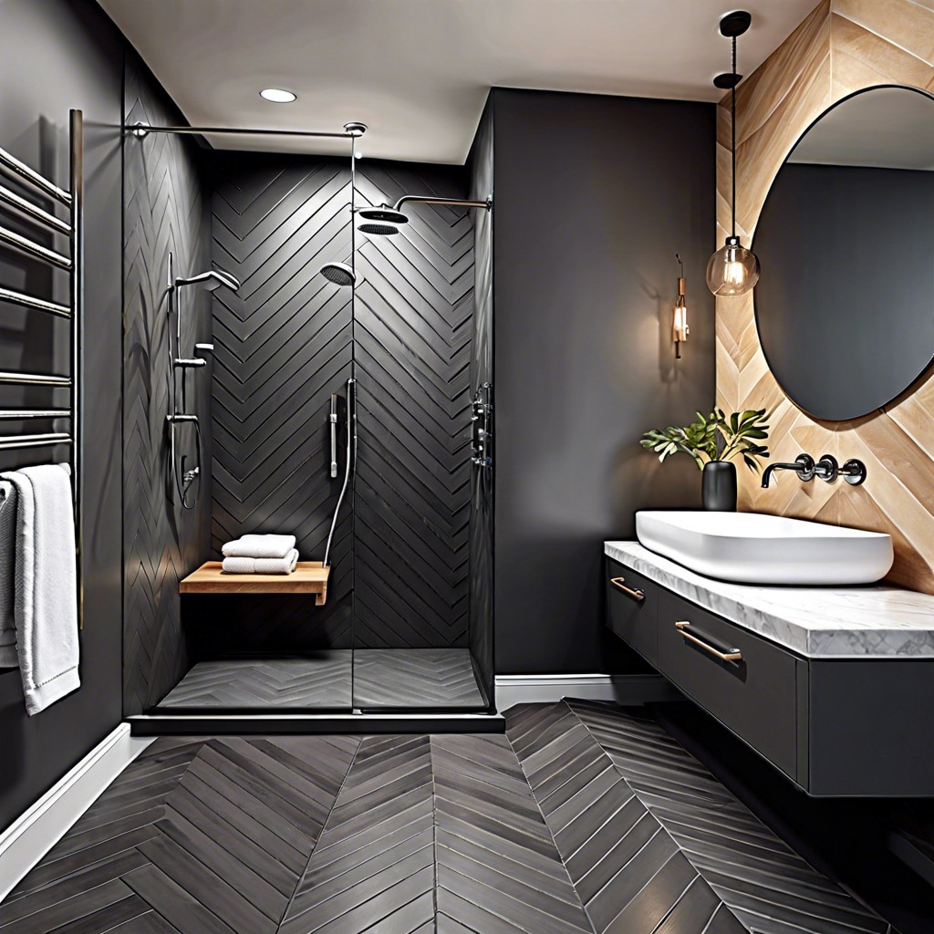 chevron patterned charcoal tiles