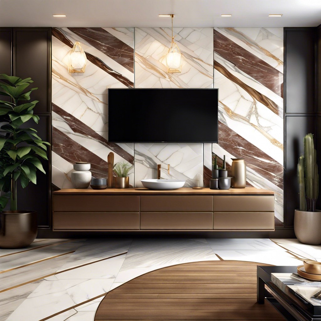 chevron patterned marble tiles for dynamic wall texture