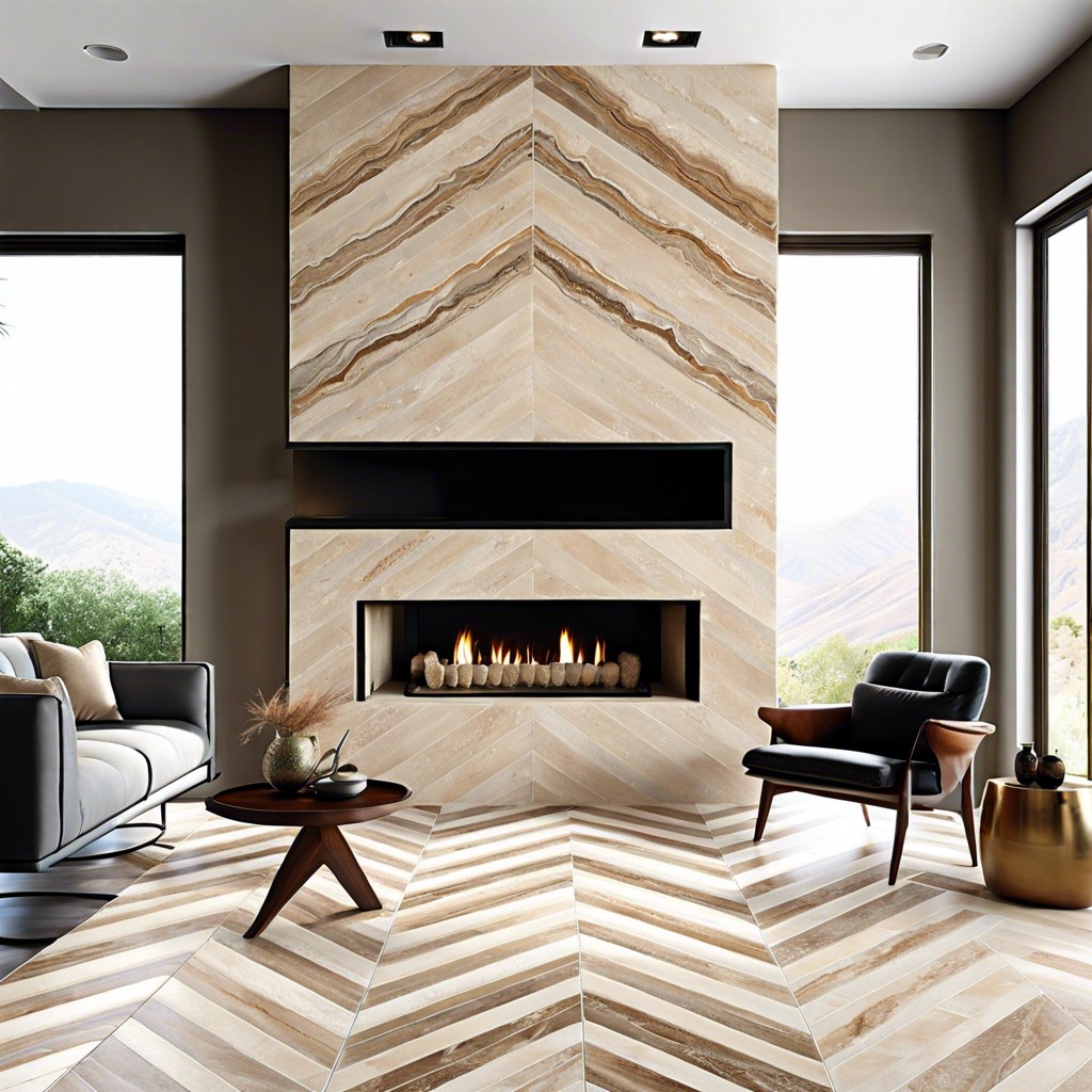 chevron patterned travertine tiles