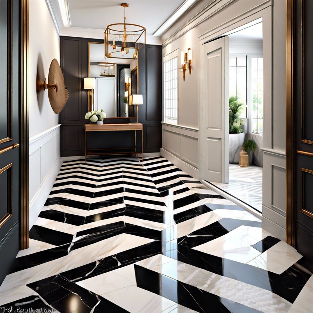 chevron stripes with marble tiles