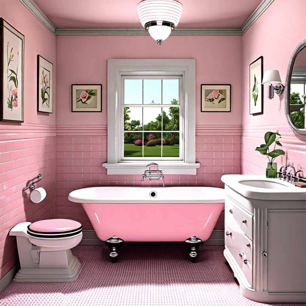 chrome fixtures with pink ceramic accents