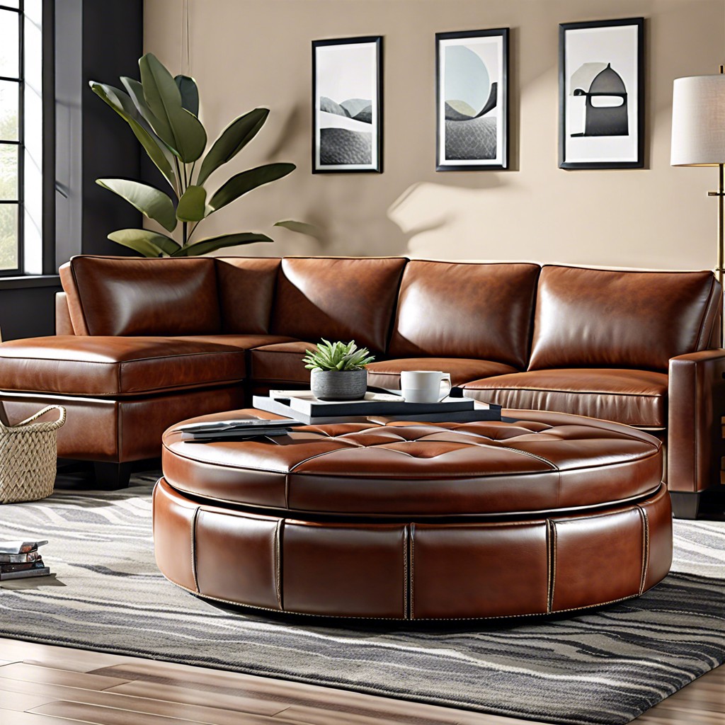 circular leather ottoman