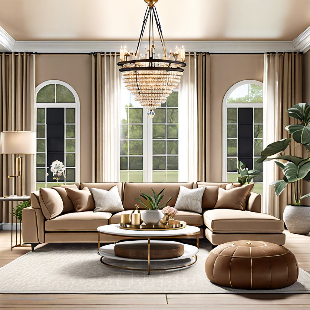 classic elegance style the couch with a neutral palette polished surfaces and elegant chandeliers
