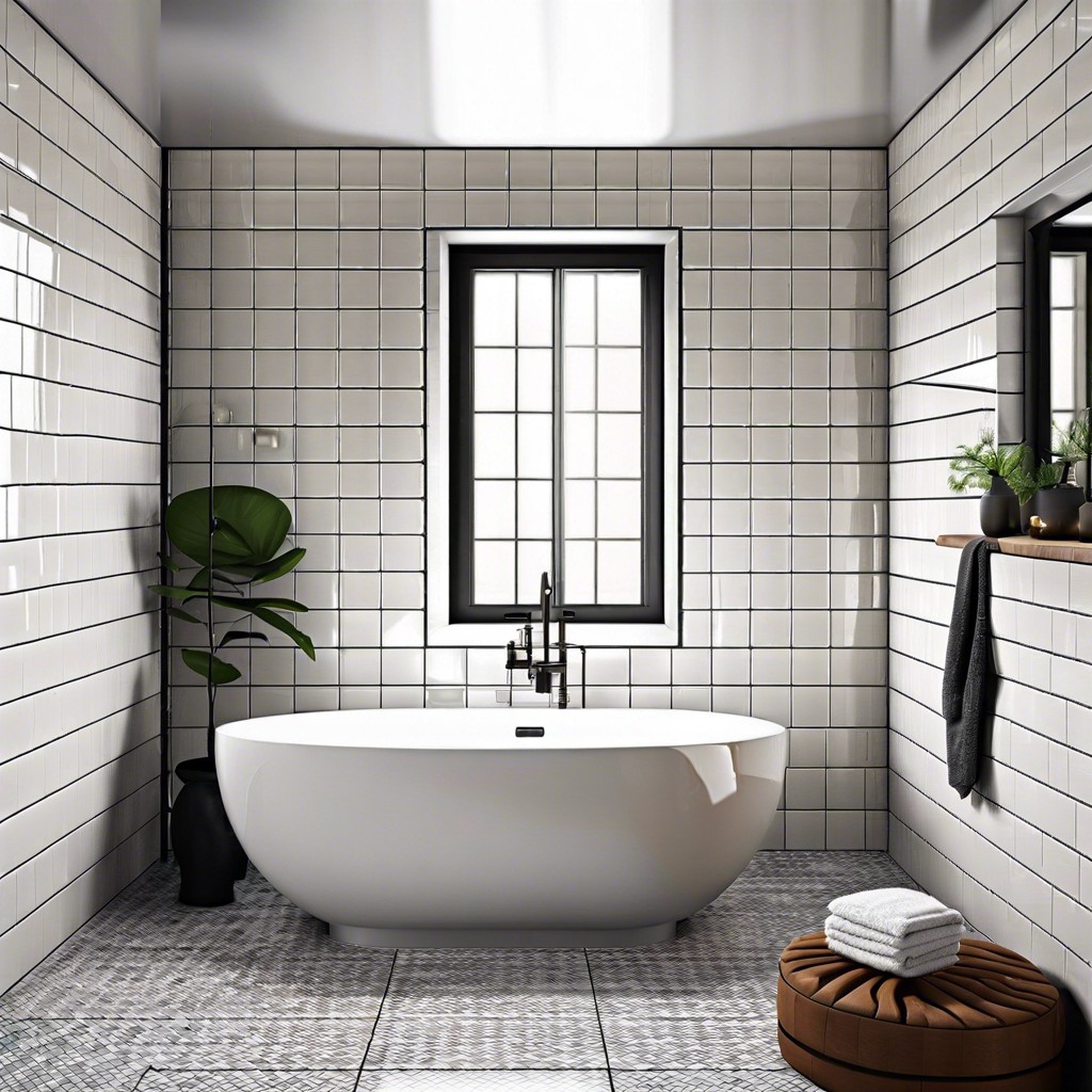 classic white subway tile with dark gray grout for a striking contrast