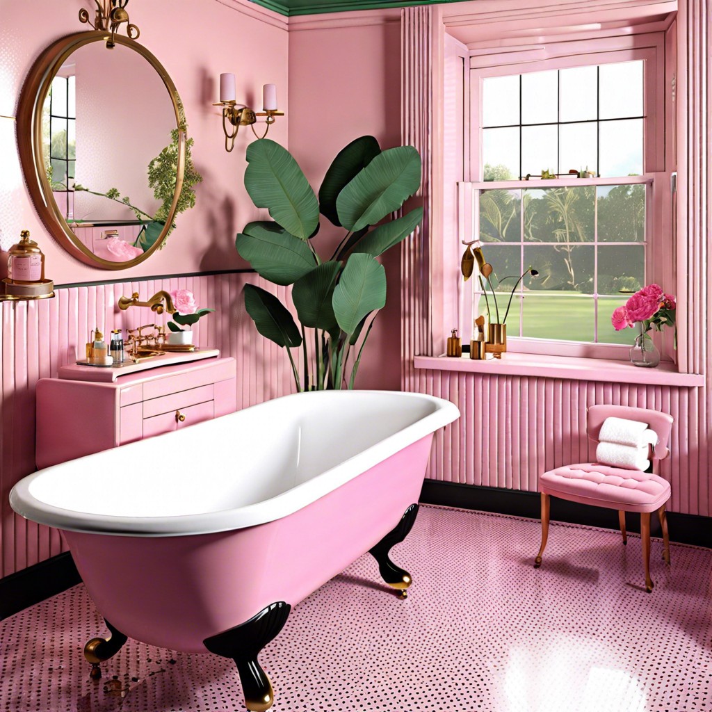 clawfoot bathtub with pink exterior