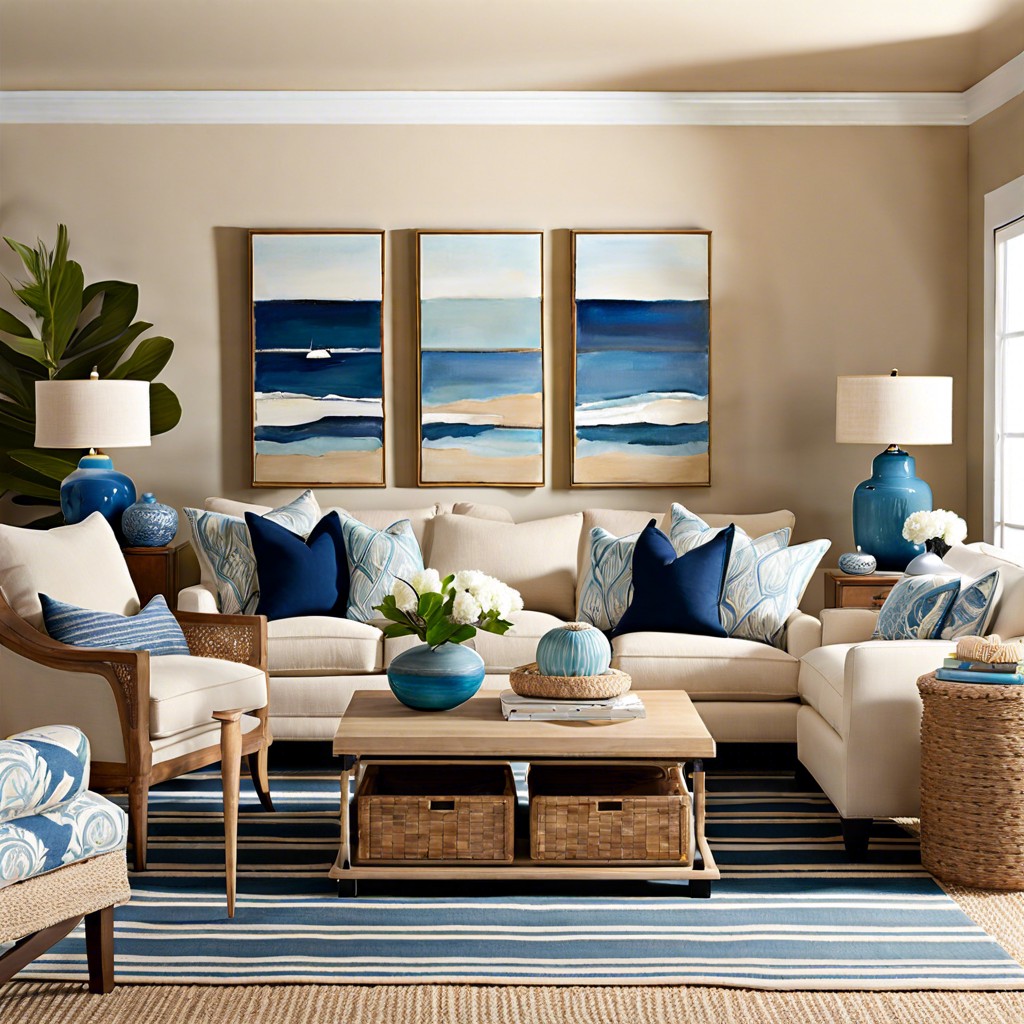coastal charm layer blues and sandy whites for a beach inspired vibe