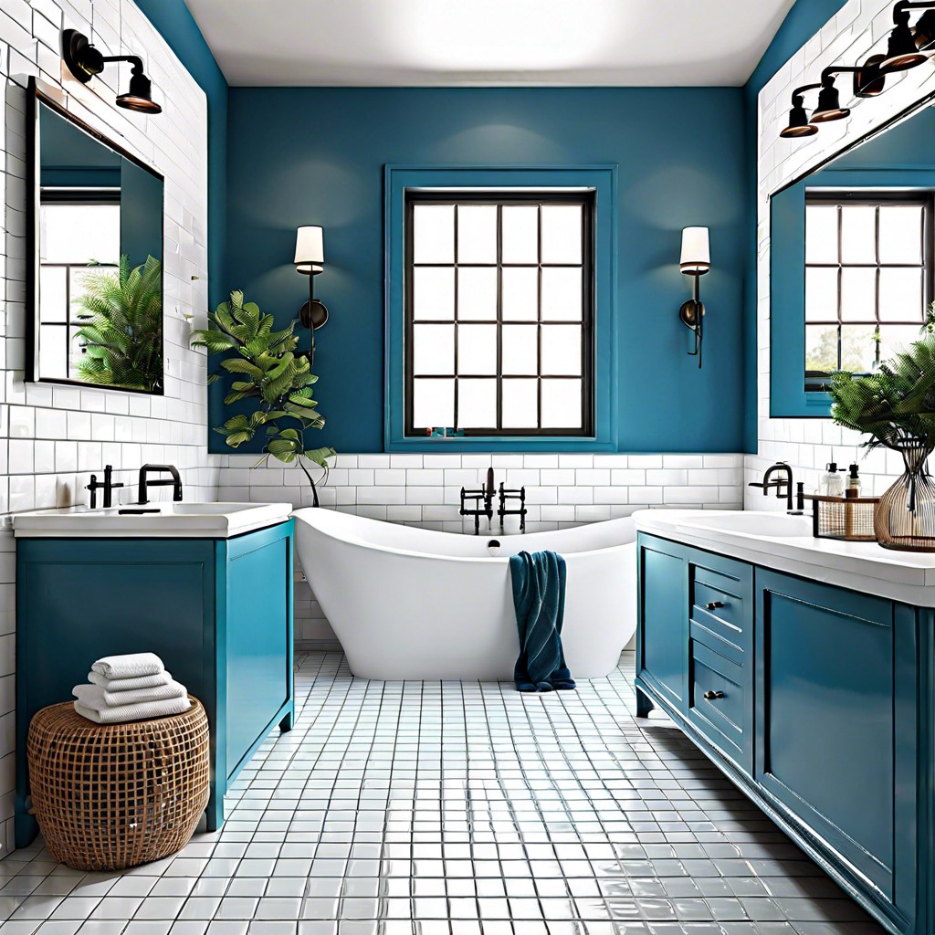 coastal charm use white subway tiles with ocean blue accents and seashell decor