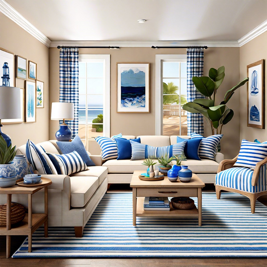 coastal vibe with blue and white striped accessories
