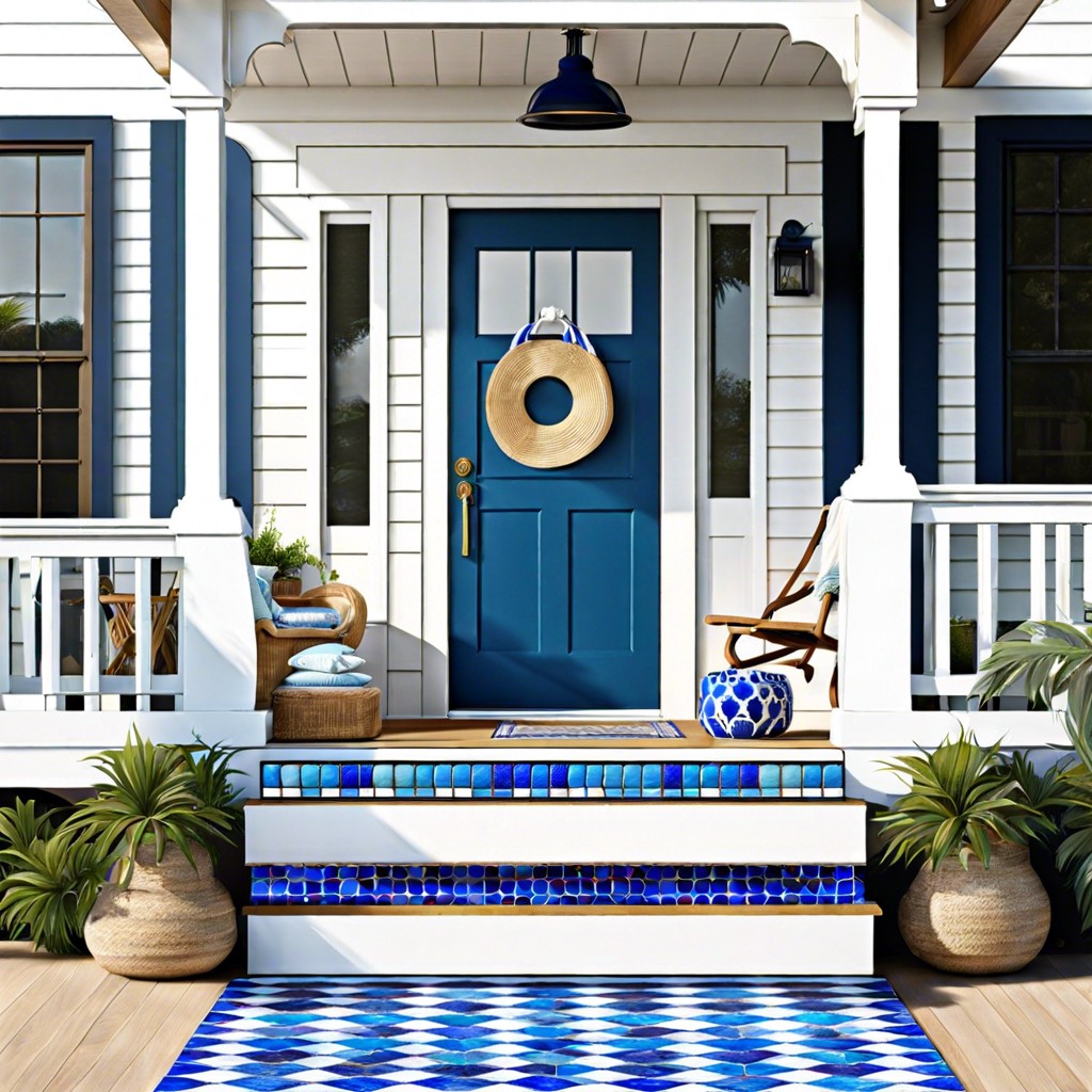 coastal white and blue tiles