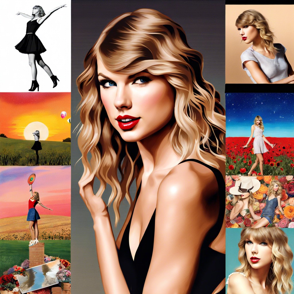 collage of taylor swifts album covers