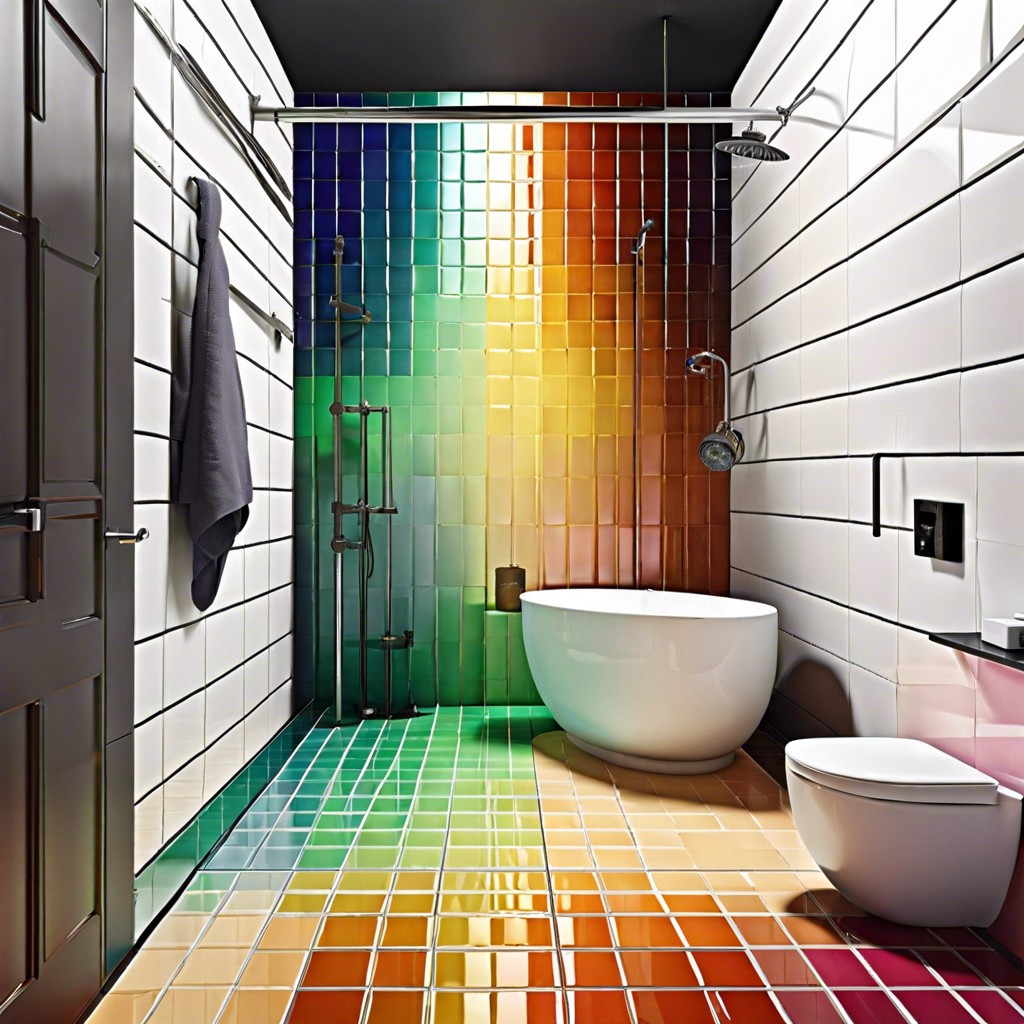 color gradient tiles from floor to ceiling