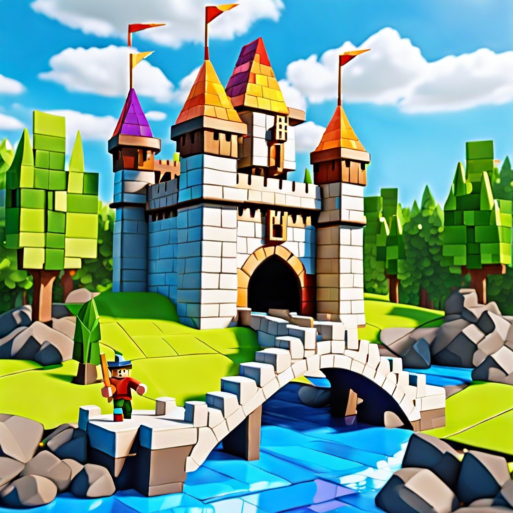 colorful castle with drawbridge